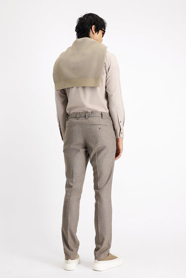 Açık Kahve  Super Slim Fit Ekstra Dar Kesim Beli Lastikli İpli Desenli Likralı Klasik Kumaş Pantolon