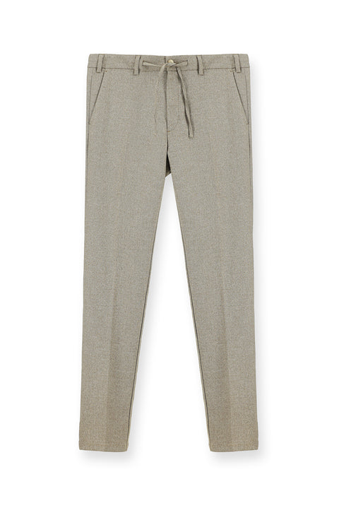 Açık Kahve  7 Drop Super Slim Fit Eksra Dar Kesim Beli Lastikli İpli Desenli Likralı Klasik Kumaş Pantolon