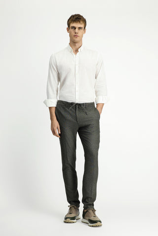  Orta Haki Super Slim Fit Ekstra Dar Kesim Beli Lastikli İpli Desenli Likralı Klasik Kumaş Pantolon