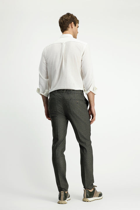 Orta Haki 7 Drop Super Slim Fit Eksra Dar Kesim Beli Lastikli İpli Desenli Likralı Klasik Kumaş Pantolon