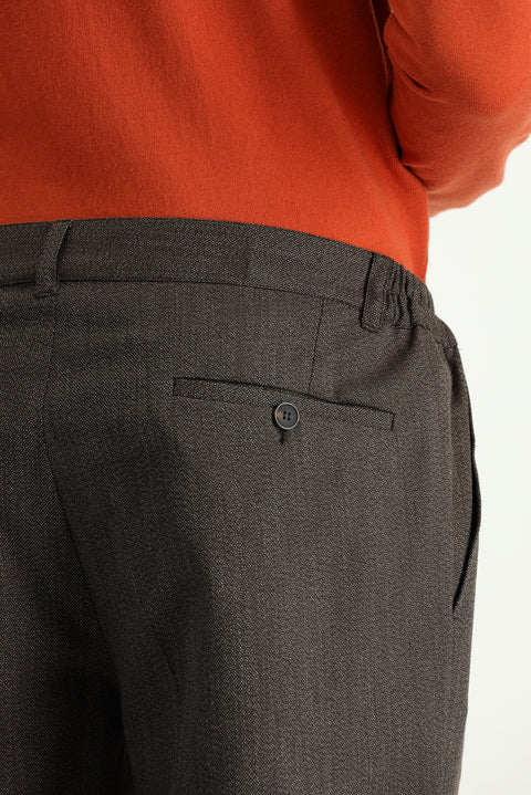 Koyu Kahve 7 Drop Super Slim Fit Eksra Dar Kesim Beli Lastikli Likralı Klasik Kumaş Pantolon