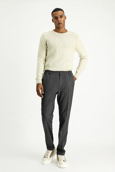  Koyu Antrasit Super Slim Fit Ekstra Dar Kesim Beli Lastikli Likralı Klasik Kumaş Pantolon