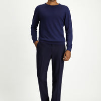 Koyu Lacivert Super Slim Fit Ekstra Dar Kesim Likralı Beli Lastikli İpli Klasik Kumaş Pantolon