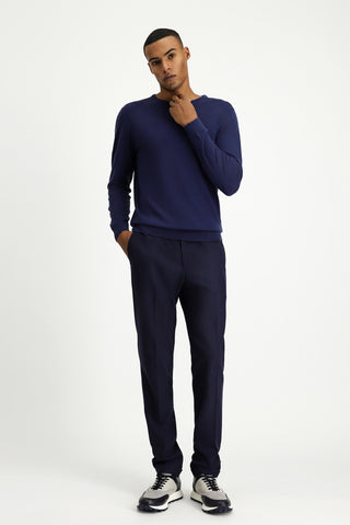  Koyu Lacivert Super Slim Fit Ekstra Dar Kesim Likralı Beli Lastikli İpli Klasik Kumaş Pantolon