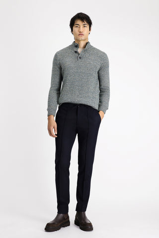  Koyu Lacivert Slim Fit Dar Kesim Beli Lastikli İpli Likralı Klasik Pantolon