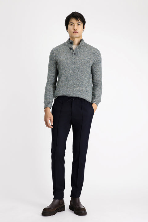 Koyu Lacivert 7 Drop Slim Fit Dar Kesim Beli Lastikli İpli Likralı Klasik Pantolon