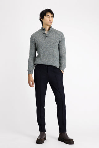  Koyu Lacivert Slim Fit Dar Kesim Beli Lastikli İpli Likralı Klasik Pantolon