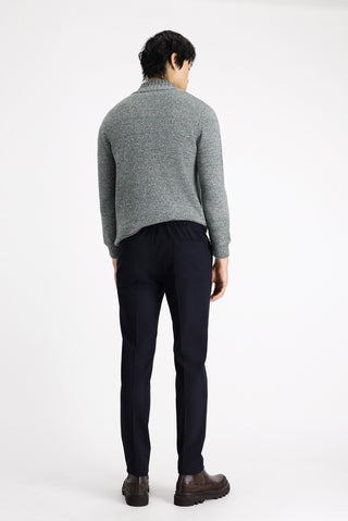  Koyu Lacivert Slim Fit Dar Kesim Beli Lastikli İpli Likralı Klasik Pantolon