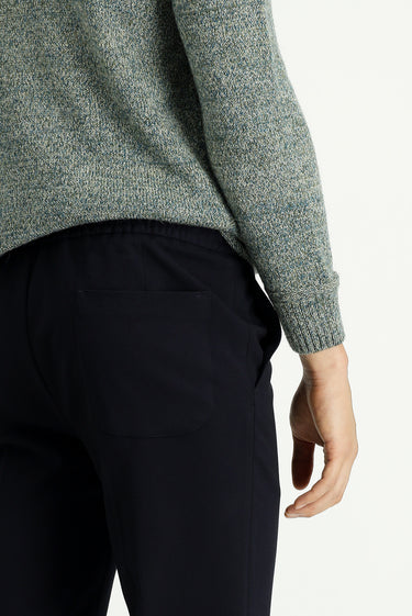 Koyu Lacivert Slim Fit Dar Kesim Beli Lastikli İpli Likralı Klasik Pantolon