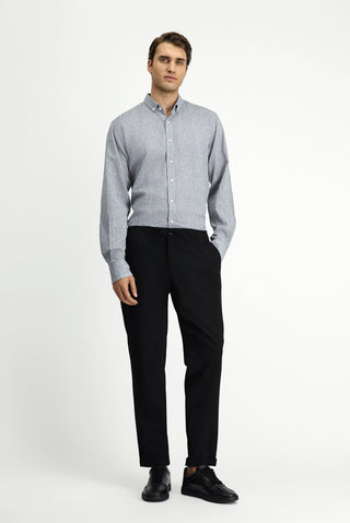  Siyah Slim Fit Dar Kesim Likralı Beli Lastikli İpli Klasik Kumaş Pantolon