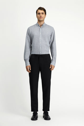  Siyah Slim Fit Dar Kesim Likralı Beli Lastikli İpli Klasik Kumaş Pantolon