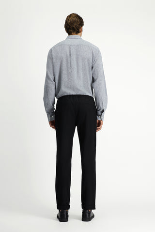  Siyah Slim Fit Dar Kesim Likralı Beli Lastikli İpli Klasik Kumaş Pantolon