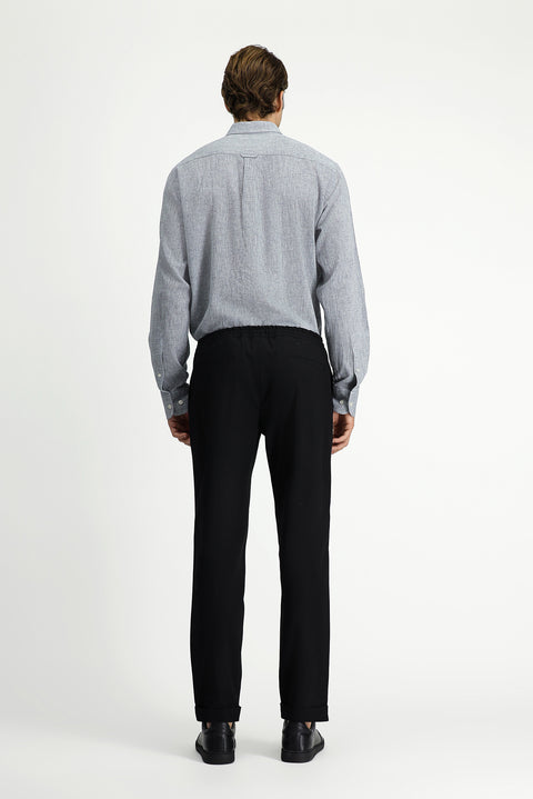 Black 7 Drop Slim Fit Narrow Cut Lycra Classic Fabric Trousers with Elastic Waist Drawstring