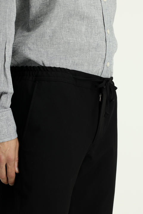 Black 7 Drop Slim Fit Narrow Cut Lycra Classic Fabric Trousers with Elastic Waist Drawstring