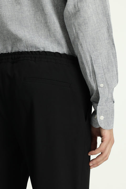 Black 7 Drop Slim Fit Narrow Cut Lycra Classic Fabric Trousers with Elastic Waist Drawstring
