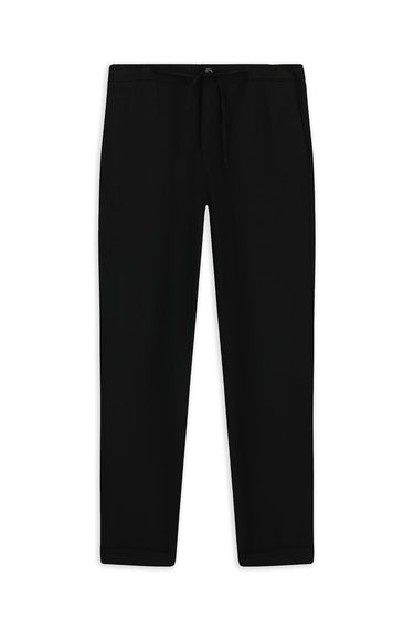 Siyah Slim Fit Dar Kesim Likralı Beli Lastikli İpli Klasik Kumaş Pantolon
