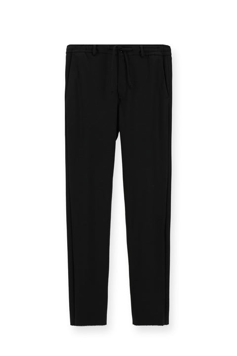 Siyah 7 Drop Slim Fit Dar Kesim Beli Lastikli İpli Likralı Klasik Kumaş Pantolon