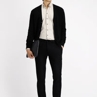 Siyah 7 Drop Slim Fit Dar Kesim Beli Lastikli İpli Likralı Klasik Kumaş Pantolon