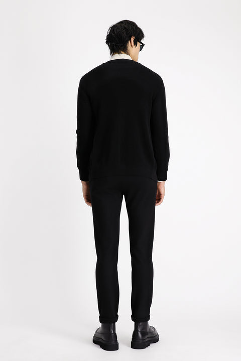 Siyah 7 Drop Slim Fit Dar Kesim Beli Lastikli İpli Likralı Klasik Kumaş Pantolon