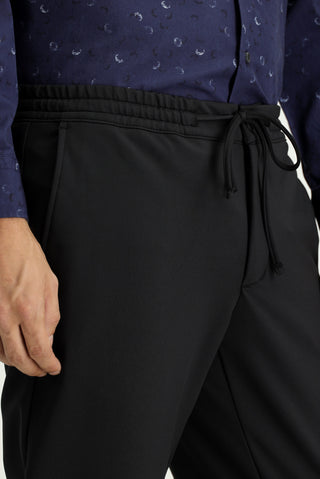  Siyah Techno-Line Slim Fit Dar Kesim Likralı Beli Lastikli İpli Klasik Kumaş Pantolon