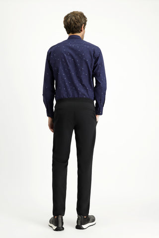  Siyah Techno-Line Slim Fit Dar Kesim Likralı Beli Lastikli İpli Klasik Kumaş Pantolon