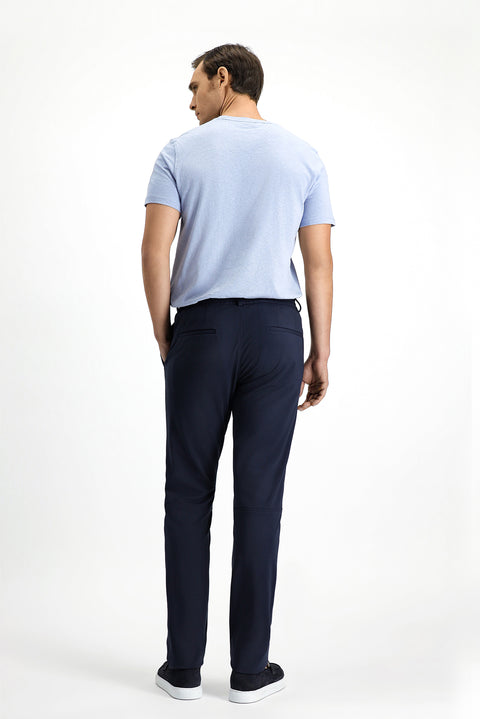Dark Navy Techno-Line 7 Drop Super Slim Fit Extra Narrow Cut Lycra Elastic Waist Drawstring Classic Fabric Trousers