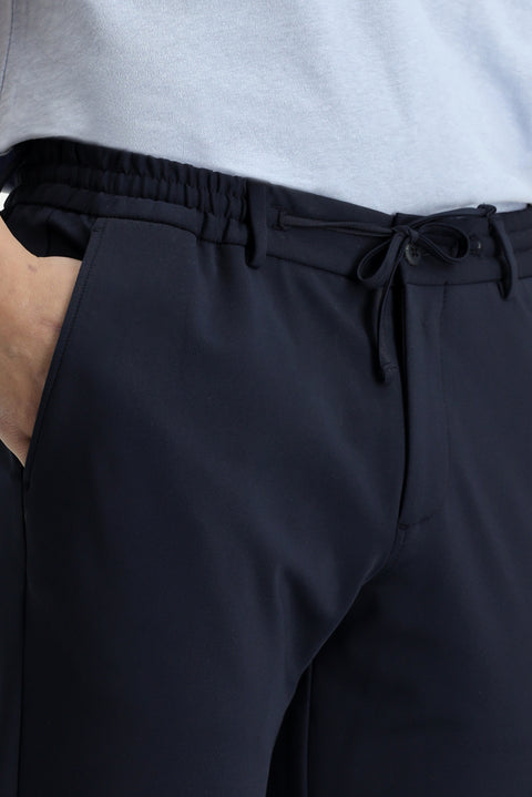 Koyu Lacivert Techno-Line 7 Drop Super Slim Fit Eksra Dar Kesim Likralı Beli Lastikli İpli Klasik Kumaş Pantolon