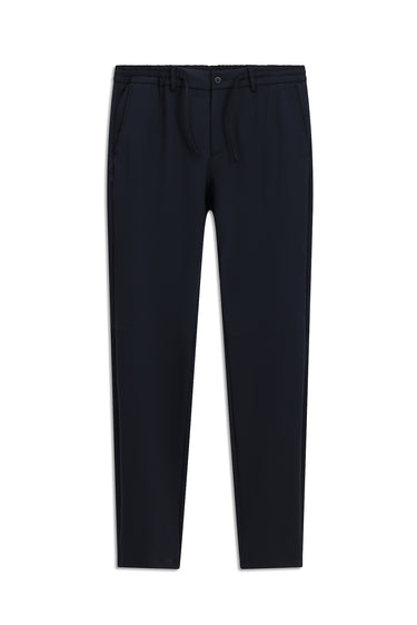 Koyu Lacivert Techno-Line Super Slim Fit Ekstra Dar Kesim Likralı Beli Lastikli İpli Klasik Kumaş Pantolon