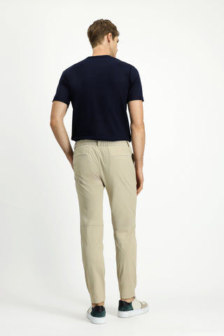  Orta Bej Techno-Line Super Slim Fit Ekstra Dar Kesim Likralı Beli Lastikli İpli Klasik Kumaş Pantolon