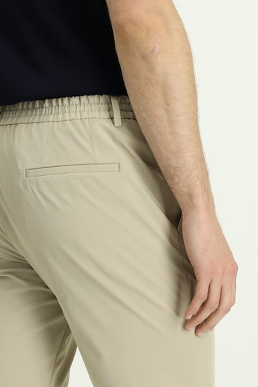 Orta Bej Techno-Line Super Slim Fit Ekstra Dar Kesim Likralı Beli Lastikli İpli Klasik Kumaş Pantolon