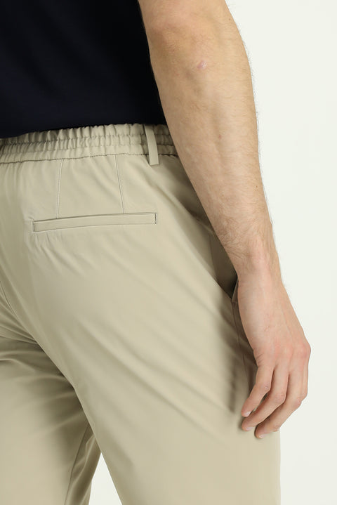 Orta Bej Techno-Line 7 Drop Super Slim Fit Eksra Dar Kesim Likralı Beli Lastikli İpli Klasik Kumaş Pantolon
