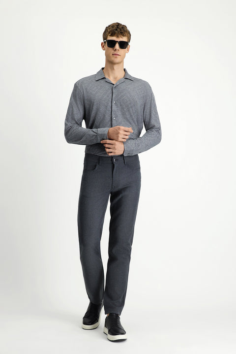Medium Gray 7 Drop Slim Fit Narrow Cut Wool Fabric Trousers