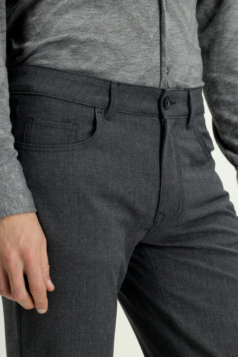 Medium Gray 6 Drop Regular Fit Standard Cut Wool Fabric Trousers