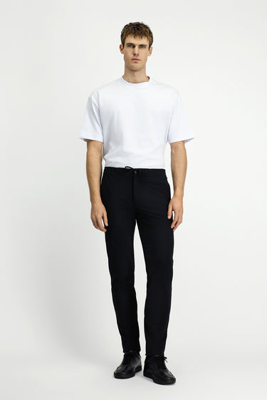 Siyah Slim Fit Dar Kesim Beli Lastikli İpli Klasik Kumaş Pantolon