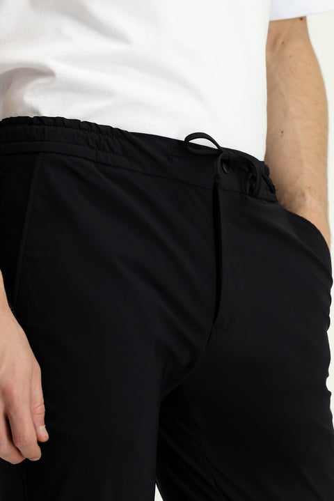 Siyah 7 Drop Slim Fit Dar Kesim Beli Lastikli İpli Klasik Kumaş Pantolon