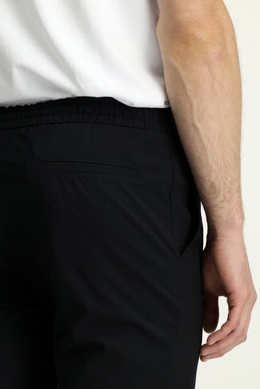 Siyah Slim Fit Dar Kesim Beli Lastikli İpli Klasik Kumaş Pantolon