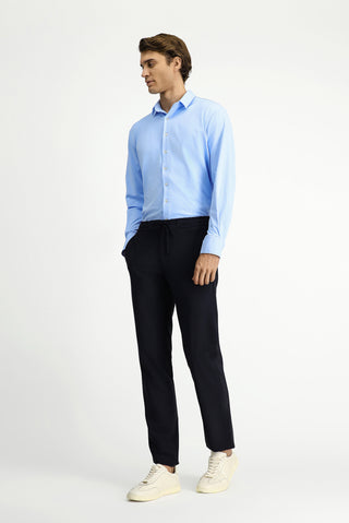  Koyu Lacivert Slim Fit Dar Kesim Beli Lastikli İpli Klasik Kumaş Pantolon