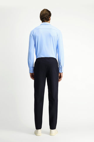  Koyu Lacivert Slim Fit Dar Kesim Beli Lastikli İpli Klasik Kumaş Pantolon