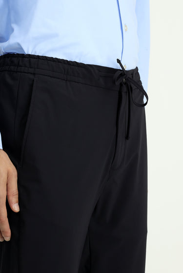 Koyu Lacivert Slim Fit Dar Kesim Beli Lastikli İpli Klasik Kumaş Pantolon