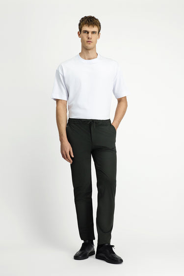  Asker Haki Slim Fit Dar Kesim Beli Lastikli İpli Klasik Kumaş Pantolon