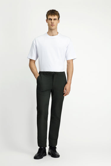 Asker Haki Slim Fit Dar Kesim Beli Lastikli İpli Klasik Kumaş Pantolon