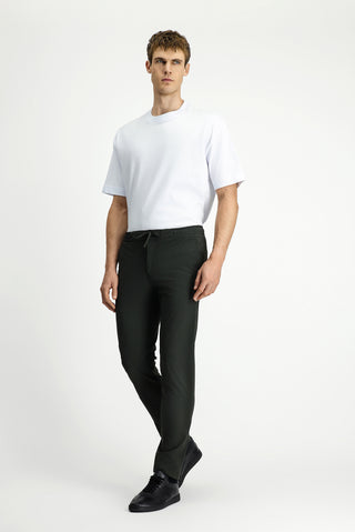  Asker Haki 7 Drop Slim Fit Dar Kesim Beli Lastikli ?pli Klasik Kuma? Pantolon-Ki??l?