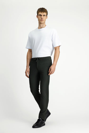  Asker Haki Slim Fit Dar Kesim Beli Lastikli İpli Klasik Kumaş Pantolon