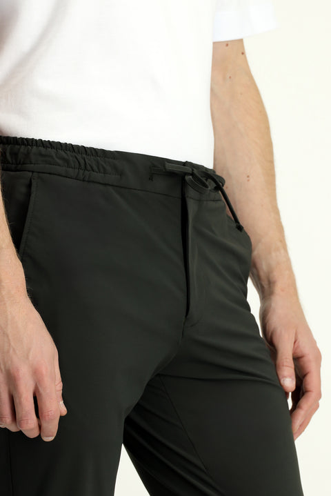 Asker Haki 7 Drop Slim Fit Dar Kesim Beli Lastikli İpli Klasik Kumaş Pantolon