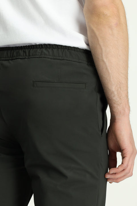 Asker Haki 7 Drop Slim Fit Dar Kesim Beli Lastikli İpli Klasik Kumaş Pantolon