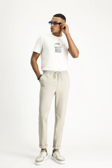  Açık Bej Techno-Line Super Slim Fit Ekstra Dar Kesim Beli Lastikli İpli Likralı Klasik Kumaş Pantolon