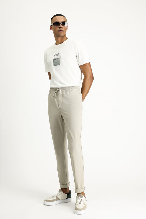 Açık Bej Techno-Line 7 Drop Super Slim Fit Eksra Dar Kesim Beli Lastikli İpli Likralı Klasik Kumaş Pantolon