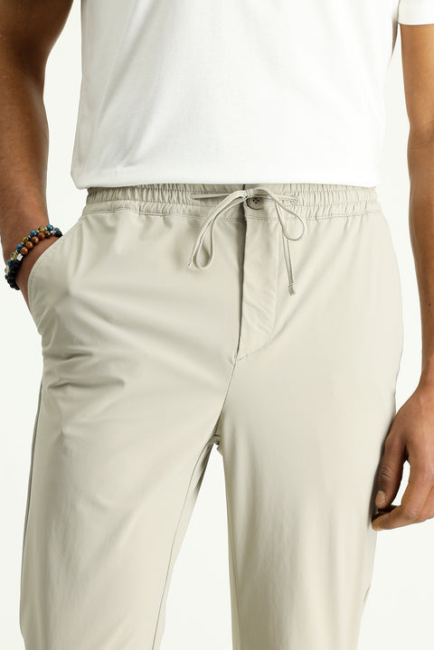 Açık Bej Techno-Line 7 Drop Super Slim Fit Eksra Dar Kesim Beli Lastikli İpli Likralı Klasik Kumaş Pantolon