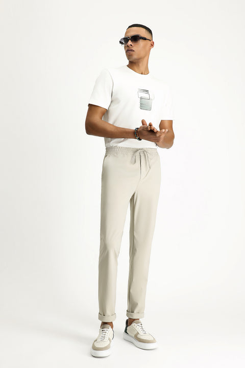 Açık Bej Techno-Line 7 Drop Super Slim Fit Eksra Dar Kesim Beli Lastikli İpli Likralı Klasik Kumaş Pantolon