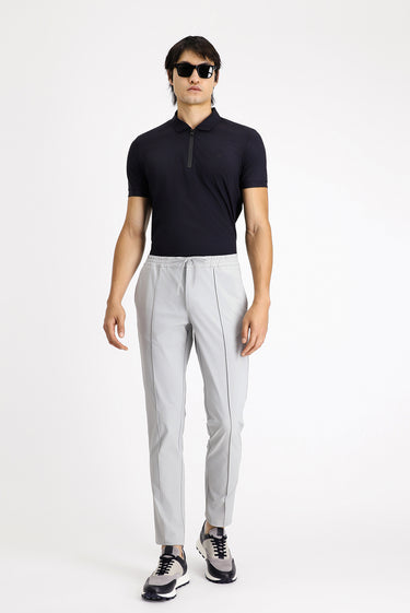  Açık Gri Techno-Line Super Slim Fit Ekstra Dar Kesim Likralı Beli Lastikli İpli Klasik Kumaş Pantolon